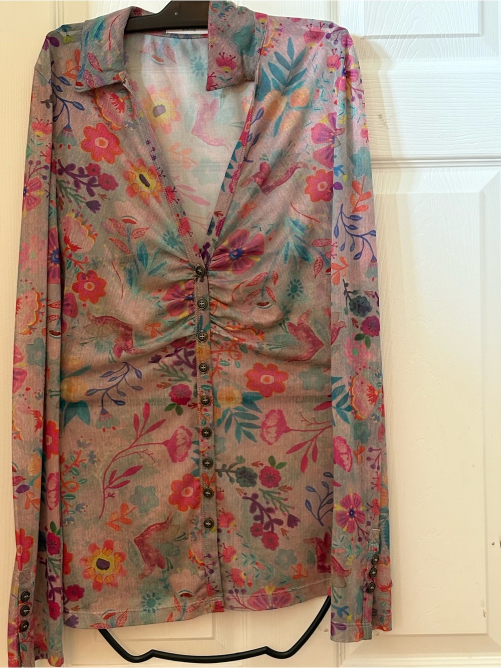 NATURAL LIFE Floral Button-Front Sheer Blouse - Multi Colors